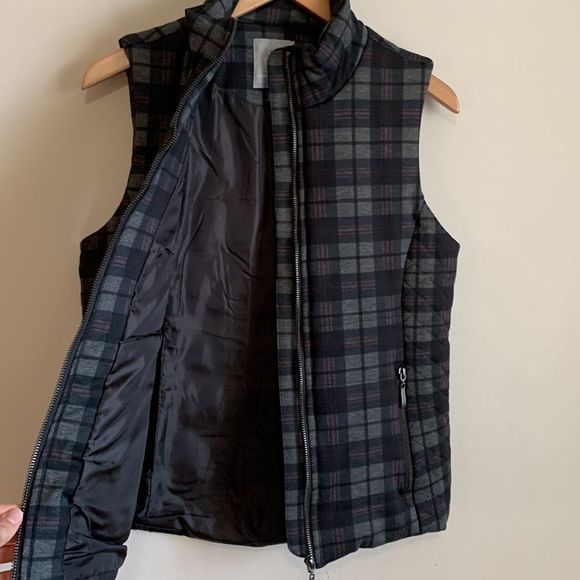 Puffer Zip Vest Small Blue Purple Quilted Plaid Pockets New Lemon Tart Womens - Picture 5 of 8